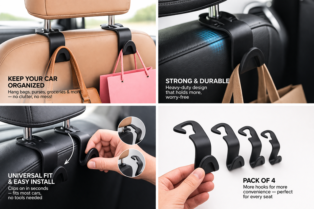 Car-Mounted Hidden Hooks for Car Headrests (Pack of 4)